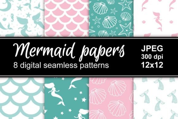 Download Set of Mermaid Sea Patterns - Sea patterns Collection