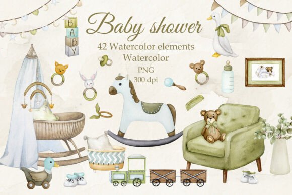Download Baby Shower Clipart. Boho, Retro Style. - Retro style Collection