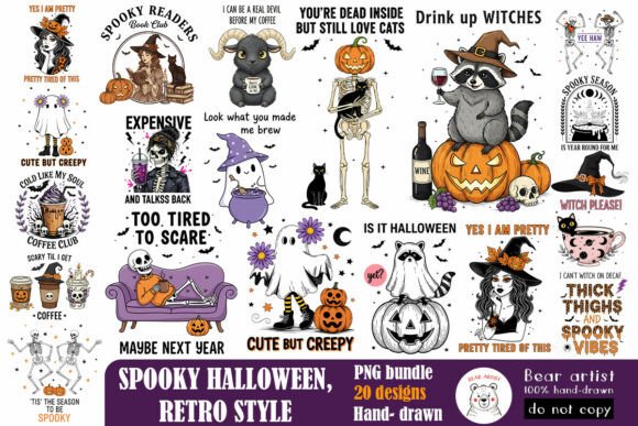 Download Spooky Halloween,Retro Style PNG Bundle - Retro style Collection